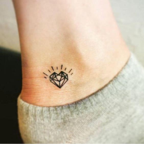 Diamond Heart Tattoo On Ankle