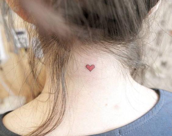 Little Red Heart Tattoo On Neck